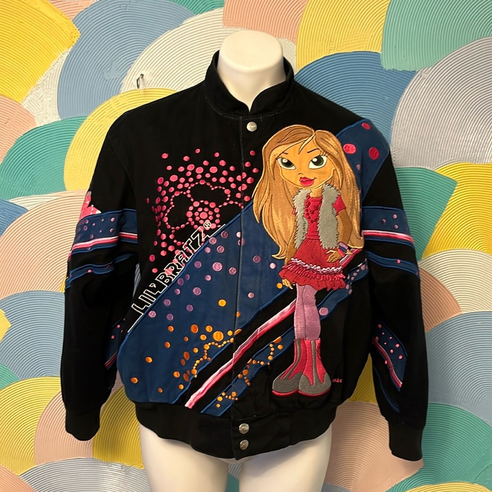 LIL BRATZ vintage patchwork embroidered black jacket flower pink black size 2xl